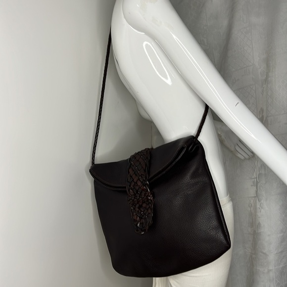 Desmo Brown Pebbled Leather Foldover Shoulder Crossbody Bag - Picture 6 of 11